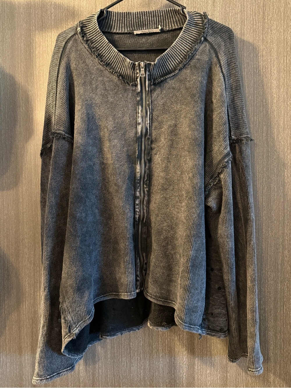 Beau Jours Washed Black Zip Front Knit Jacket